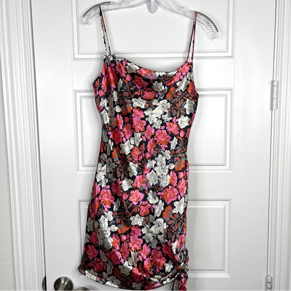 CINQ A SEPT Ryder Satin Mini Dress NEW Black Floral Multi Size 6 - Picture 3 of 16